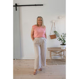 Agile Wide Leg Pant in Latte Linen Stripe