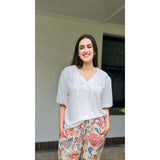 Astor Tie Neck Blouse Short Sleeve in Ivory