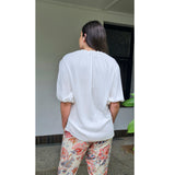 Astor Tie Neck Blouse Short Sleeve in Ivory