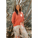 Tie 3/4 Sleeve Cotton Shirt in Rust