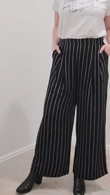 Agile Wide Leg Pant in Black with White Stripe
