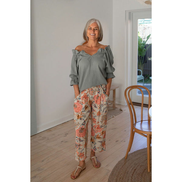 Tripoli 3/4 Sleeve Cotton Blouse in Sage
