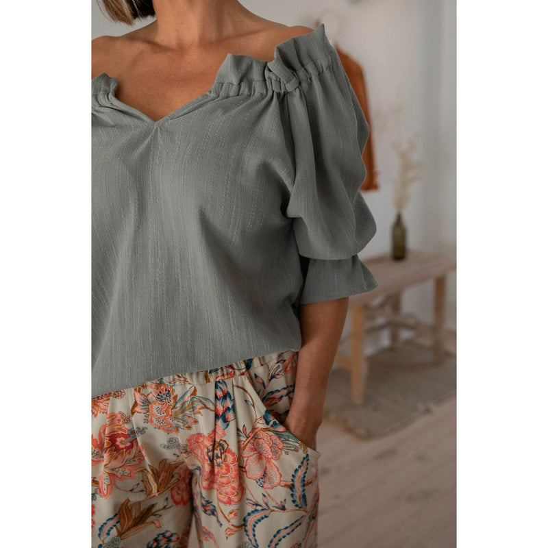 Tripoli 3/4 Sleeve Cotton Blouse in Sage