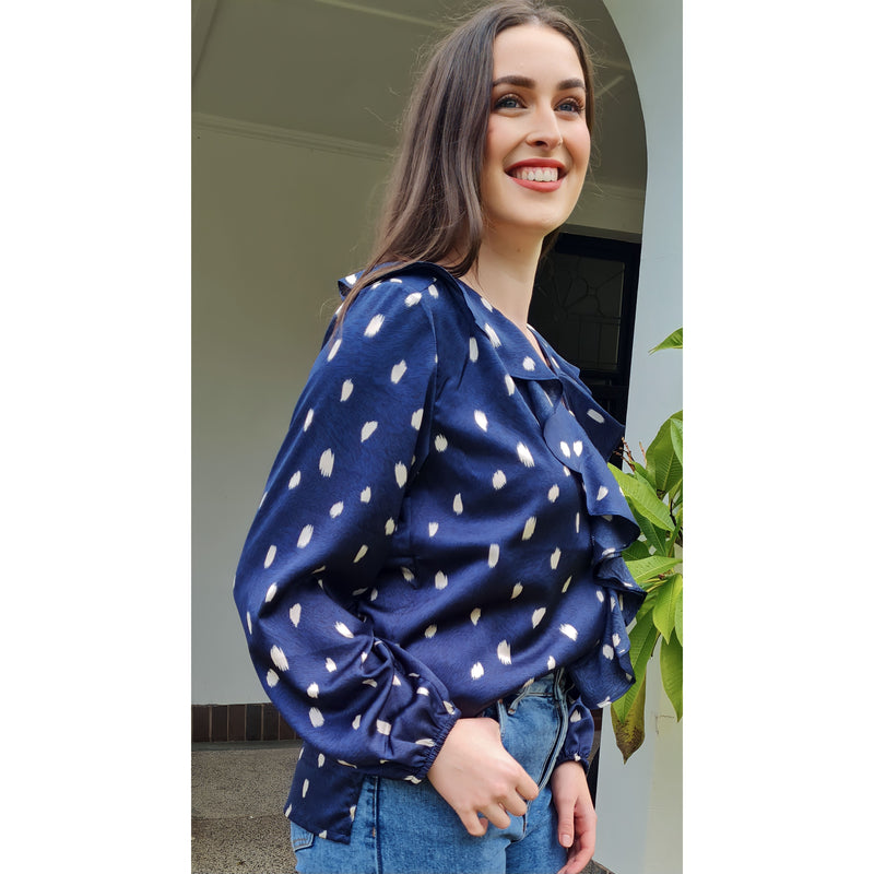 Alert Long Sleeve Blouse in Navy