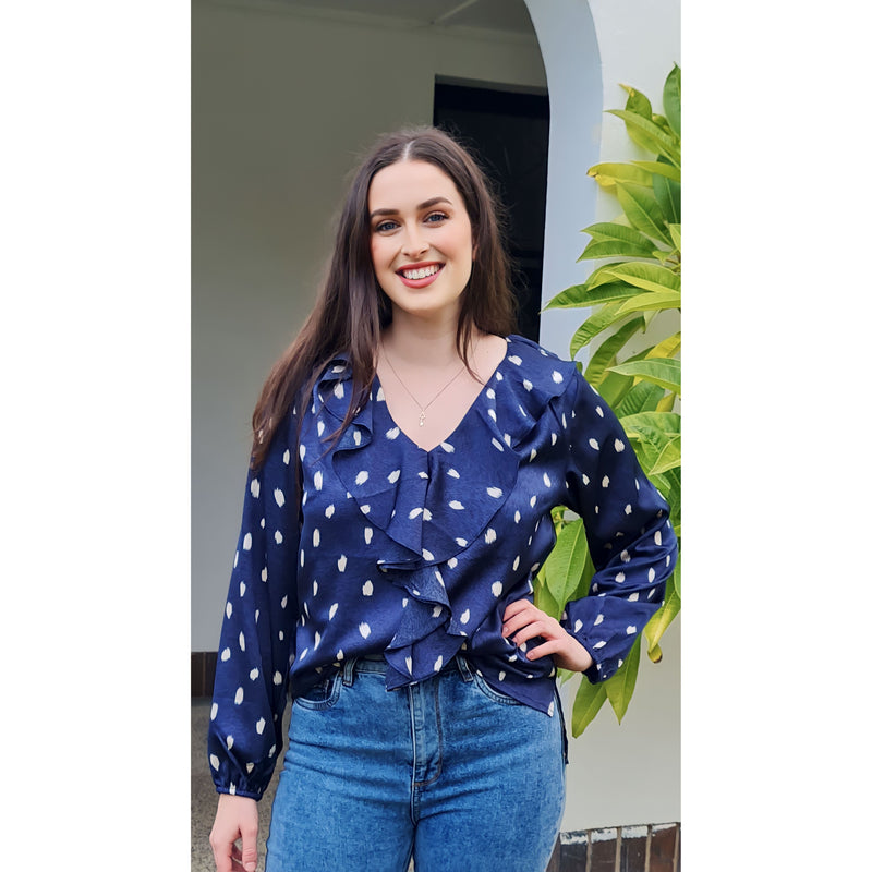 Alert Long Sleeve Blouse in Navy