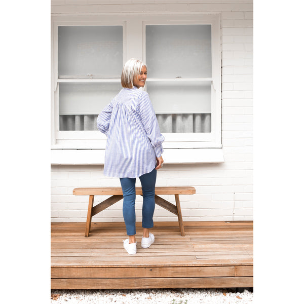 Toward Cotton Shirt in Candystriper Blue