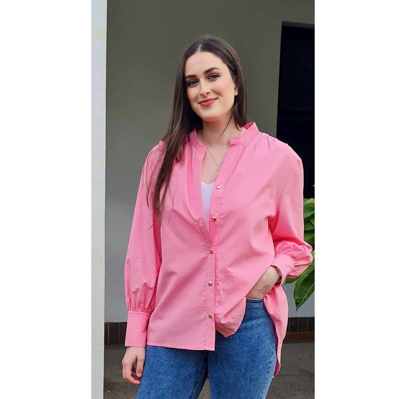 Adelaide Long Sleeve Shirt in Candy Pink Cotton