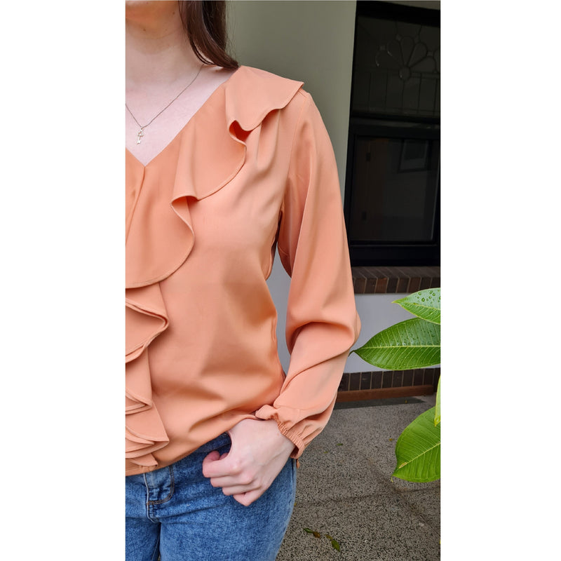 Alert Long Sleeve Blouse in Dark Peach