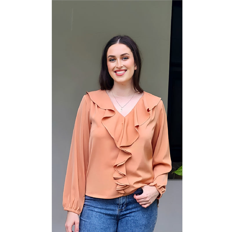 Alert Long Sleeve Blouse in Dark Peach