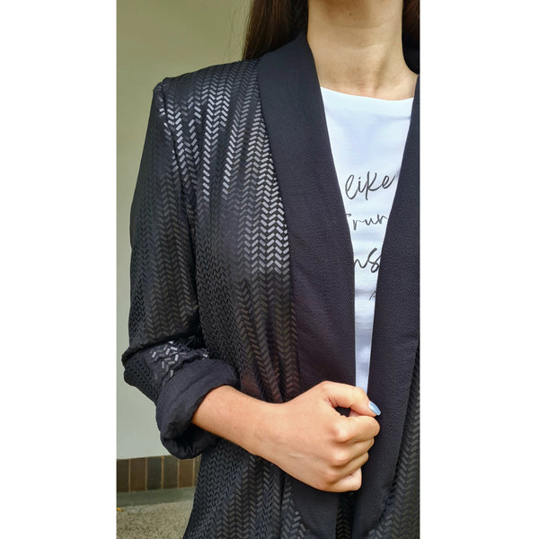 True Blazer Tuxedo Style Jacket in Shimmery Nightowl Black