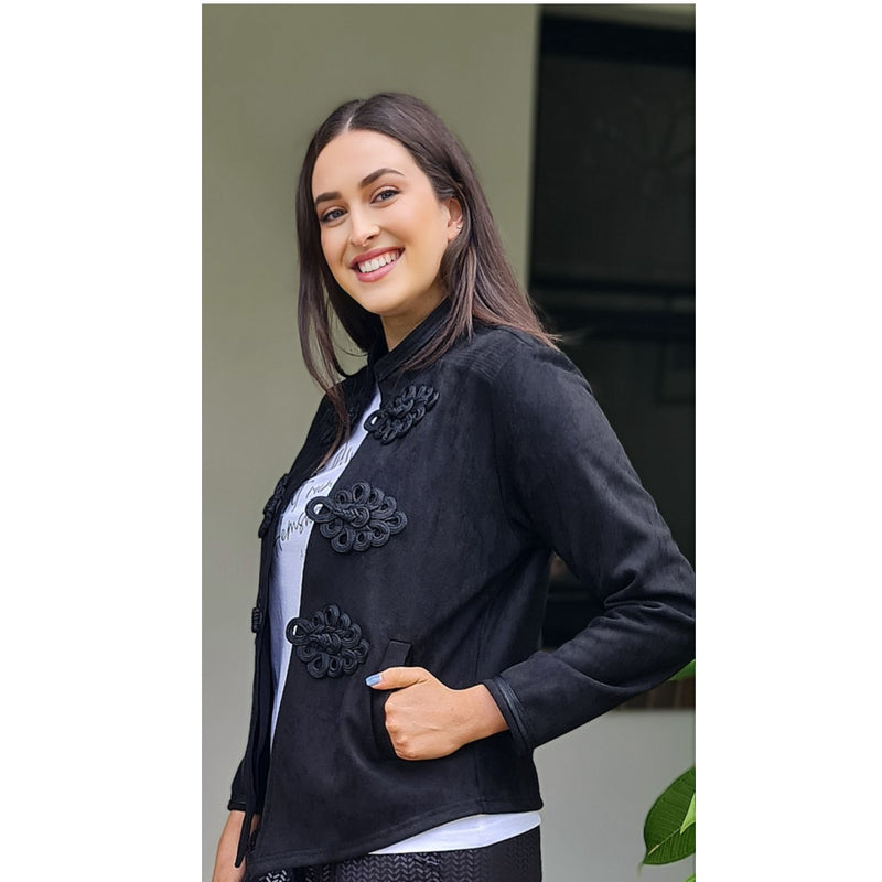 Token Stretch Faux Suede Black Jacket