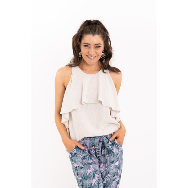 Trending Sleeveless Linen Top in Oatmeal